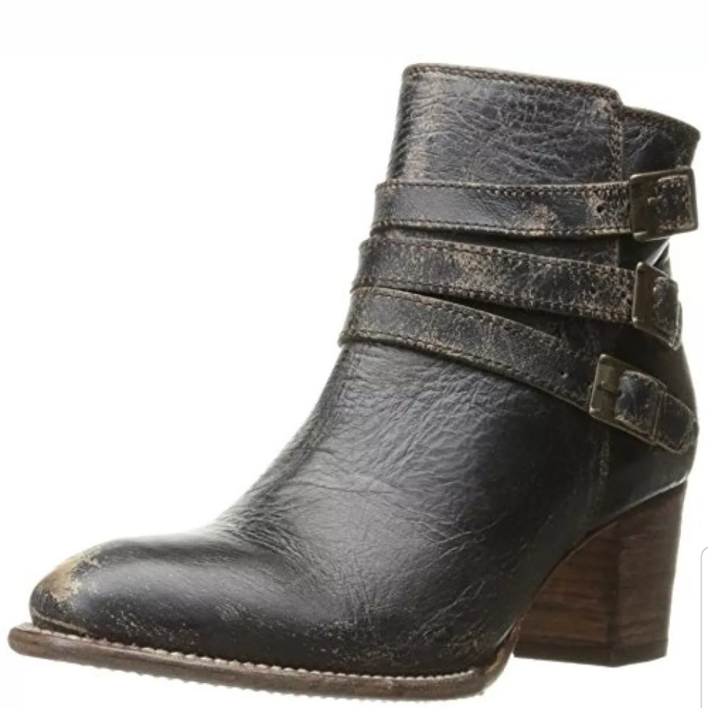Bed Stu Begin Black Lux Leather Ankle Boots sz 6